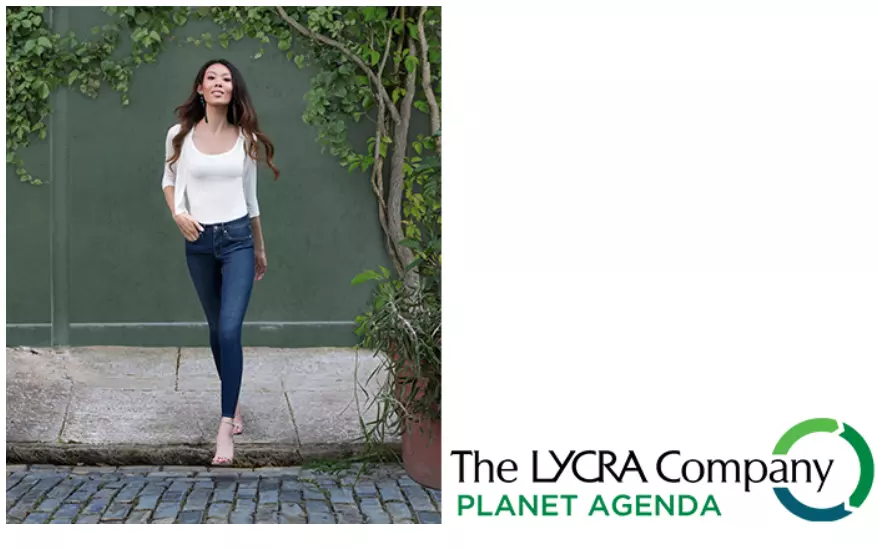 Jeans with LYCRA® EcoMade technology contain 20% pre-consumer recycled materials.