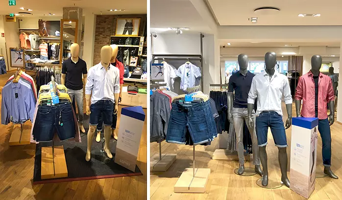 Store displays quickly explain the features and benefits of garments made with COOLMAX® technology to drive retail sales.